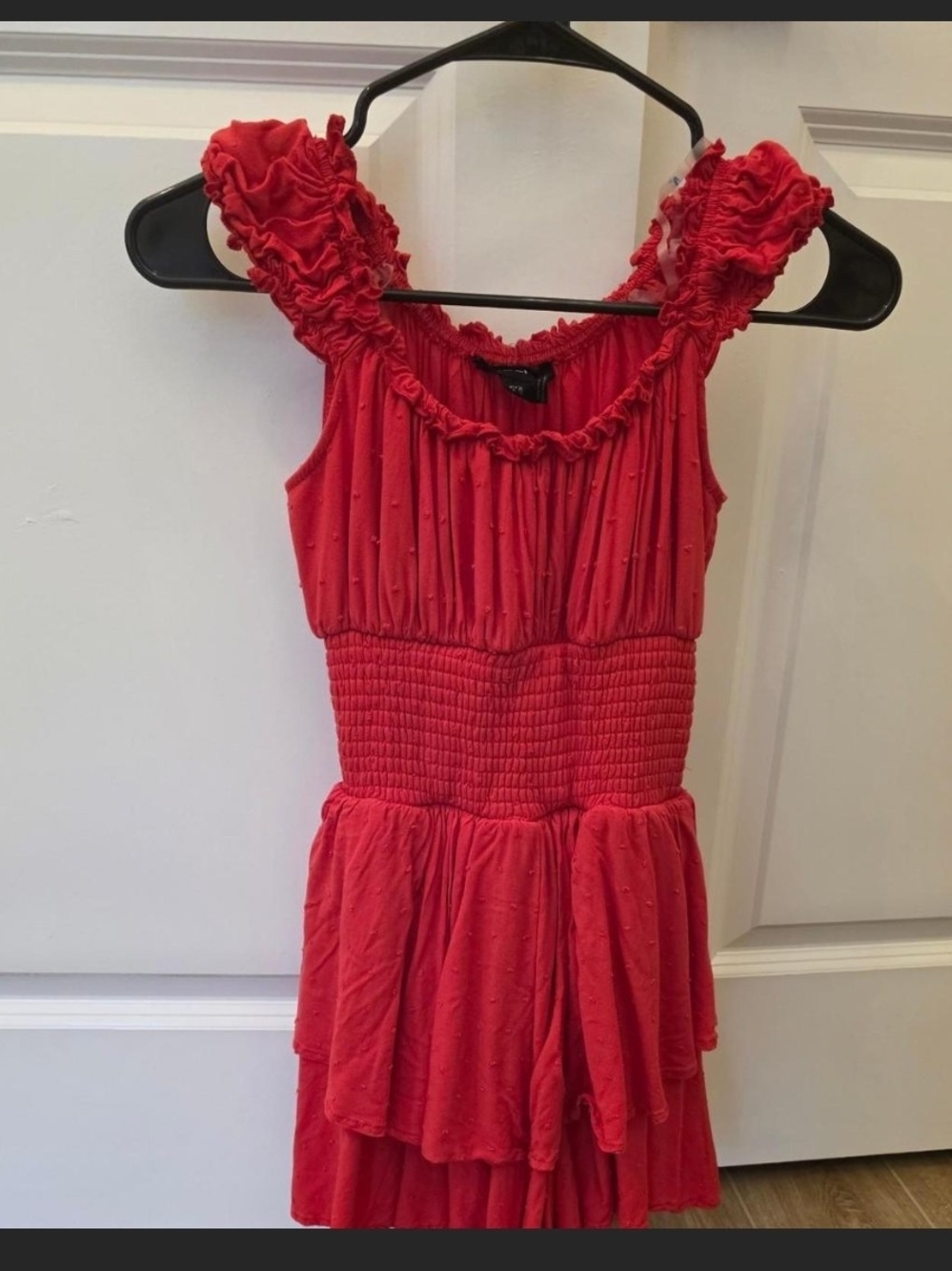 Arden B Red Ruffle-Sleeve Smocked Waist Dress